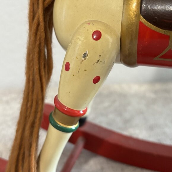 Vintage Hand Painted Wooden Rocking Horse Christmas Figurine Folk Art Decor - Picture 9 of 11